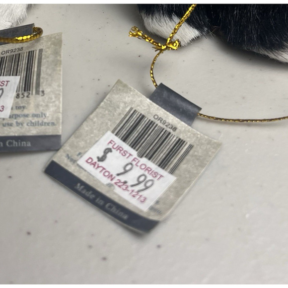 Cat Kitten Faux Fur Christmas Ornament Miniature Mini Glass Eyes Orange Black - Picture 15 of 15